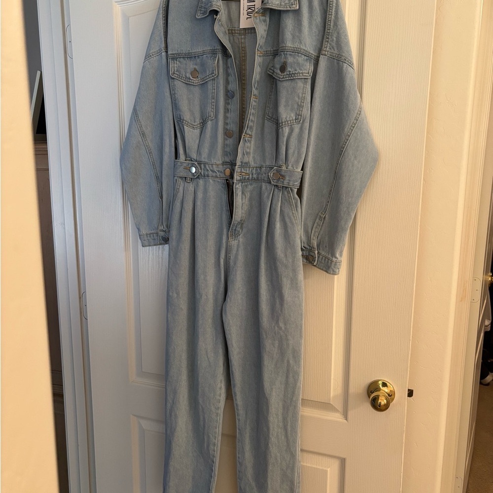 12th Tribe Blue Straight Leg Jumpsuit